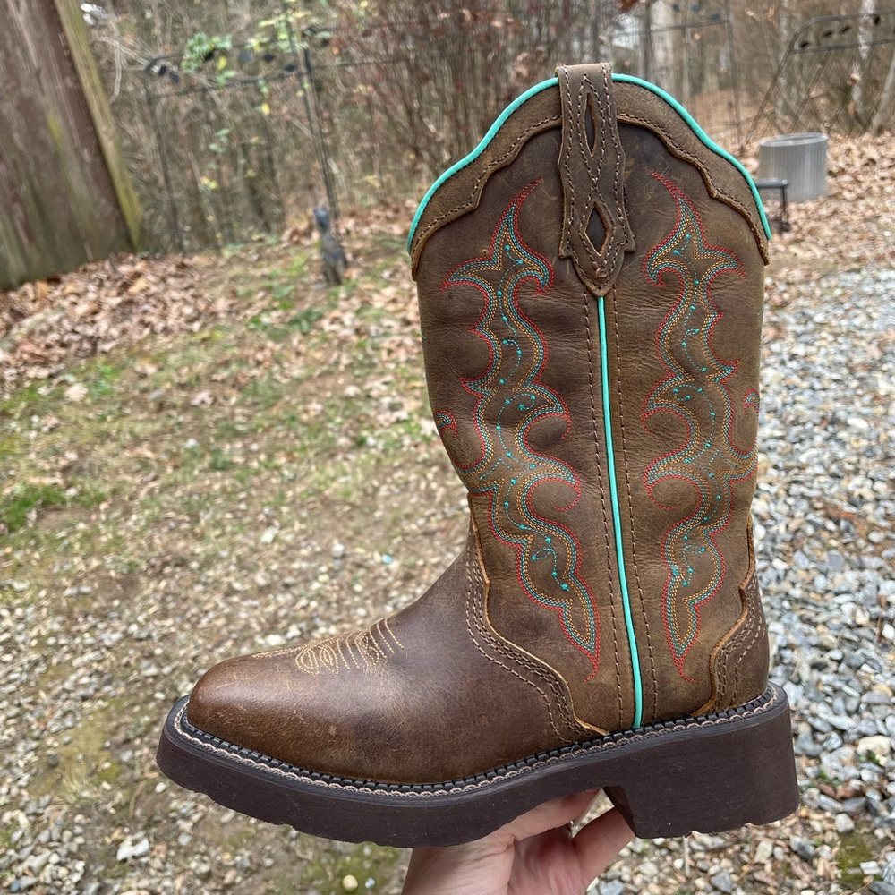 Justin Western Leather Square Toe Cowboy Boots Size 7